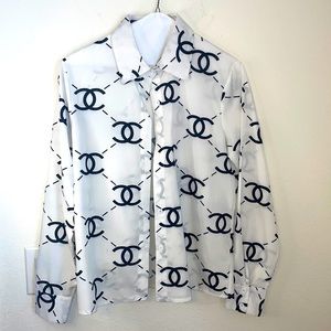 Chanel logo button up blouse very elegant